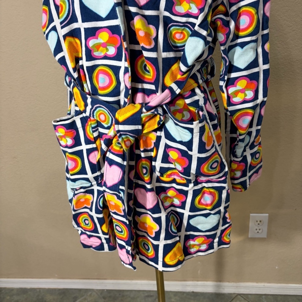 Vtg Aegean Apparel Robe Multicolor Heart Florals Terrycloth Cotton Belted Retro - Picture 3 of 16